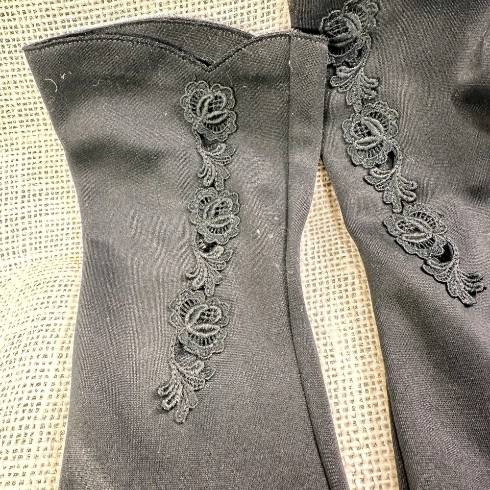 Hansen Black Nylasuede Gloves Lace Inset Size 6.5 Mid‎ Century Vintage